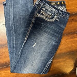 Rock Revival Dark Wash distressed straight Jeans sz 31 NWOT